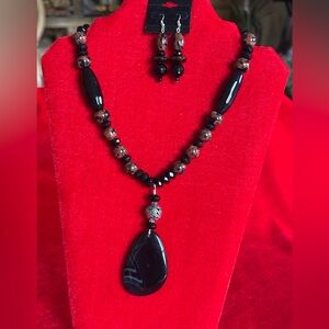 Handcrafted Onyx, Jasper & Agate Gemstone Necklace set.
